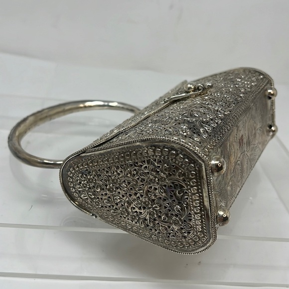 Sterling Silver 925 Filigree Etched Handbag - Picture 6 of 12